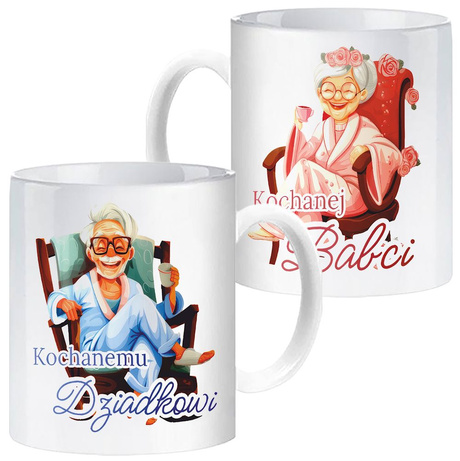 Prezent na dzień Babci i Dziadka Zestaw dla dziadków Kubki z Podstawkami
