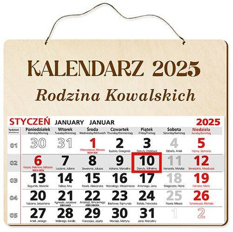 DREWNIANY KALENDARZ 2025 ŚCIENNY NA ŚCIANĘ PREZENT MAMY TATY NA ŚWIĘTĄ