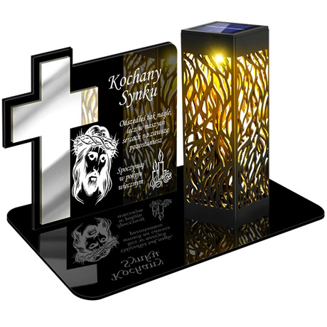 ZNICZ SOLARNY LED WIECZNY PODSTAWKA NA CMENTARZ GRÓB lampka Krzyż 3D DLA SYNA