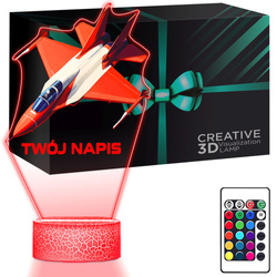 LAMPKA NOCNA LED 3D z imieniem SAMOLOT ODRZUTOWIEC prezent dla dziecka URODZINY statuetka + pilot