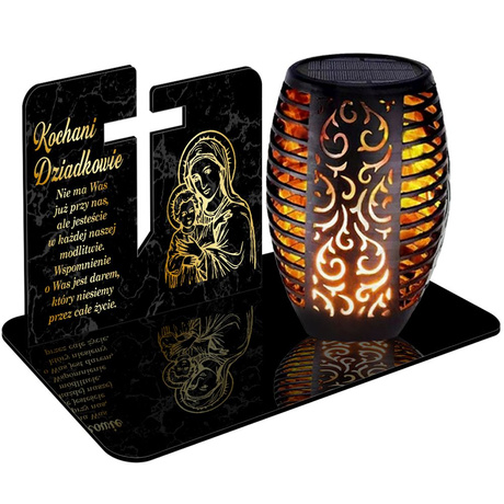 ZNICZ SOLARNY LED WIECZNY PODSTAWKA NA CMENTARZ GRÓB Aniołek EFEKT PŁOMIENIA DLA DZIADKÓW