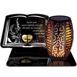 ZNICZ SOLARNY LED WIECZNY PODSTAWKA NA CMENTARZ GRÓB Księga EFEKT PŁOMIENIA