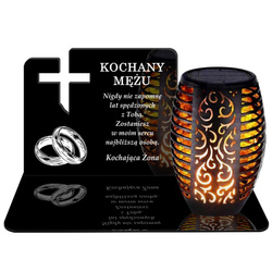ZNICZ SOLARNY LED WIECZNY PODSTAWKA NA CMENTARZ GRÓB Krzyż EFEKT PŁOMIENIA DLA MĘŻA