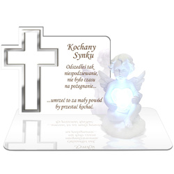 ZNICZ LED GRÓB Dziecka Córki Syna ANIOŁEK PODSTAWKA NA CMENTARZ BIAŁY ANIOŁ