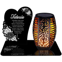 ZNICZ SOLARNY LED WIECZNY PODSTAWKA NA CMENTARZ GRÓB Krzyż EFEKT PŁOMIENIA dla Taty