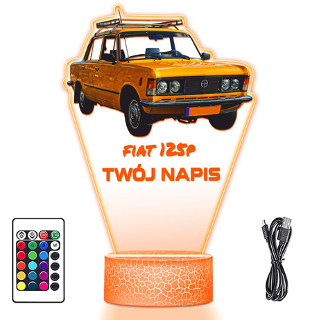LAMPKA NOCNA LED 3D AUTO Fiat 125p prezent dla dziecka URODZINY statuetka + pilot