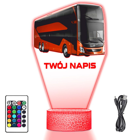 LAMPKA NOCNA LED 3D AUTOBUS AUTOKAR DLA KIEROWCY prezent dla dziecka URODZINY statuetka + pilot