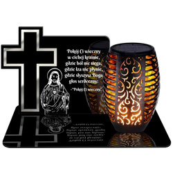 ZNICZ SOLARNY LED WIECZNY PODSTAWKA NA CMENTARZ GRÓB Krzyż EFEKT PŁOMIENIA
