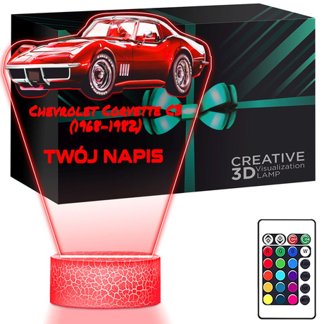 LAMPKA NOCNA LED 3D AUTO Chevrolet Corvette C3 prezent dla dziecka URODZINY statuetka + pilot