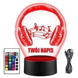 LAMPKA NOCNA LED SŁUCHAWKI MUZYKA NUTY + PILOT prezent URODZINY statuetka