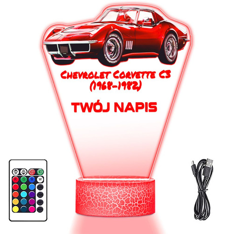LAMPKA NOCNA LED 3D AUTO Chevrolet Corvette C3 prezent dla dziecka URODZINY statuetka + pilot