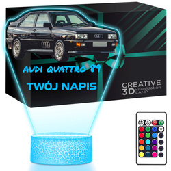 LAMPKA NOCNA LED 3D AUDI QUATTRO 89 SAMOCHÓD prezent dla dziecka URODZINY statuetka + pilot