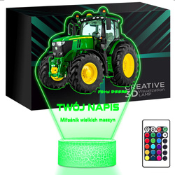 Lampka Nocna 3D LED z Imieniem Traktor Ciągnik John Deere Chłopca Urodziny