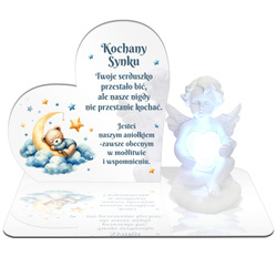 ZNICZ LED GRÓB Dziecka Córki Syna ANIOŁEK PODSTAWKA NA CMENTARZ BIAŁY ANIOŁ