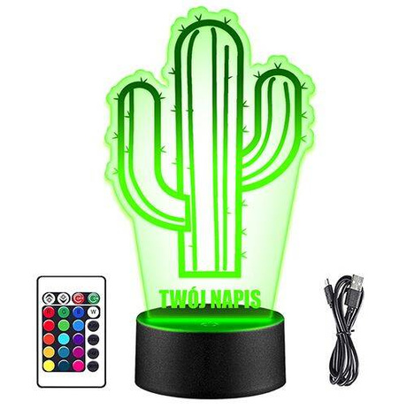 LAMPKA NOCNA LED KAKTUS ROŚLINA 3D + PILOT prezent URODZINY statuetka