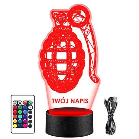 LAMPKA NOCNA LED GRANAT BROŃ POCISK 3D + PILOT prezent URODZINY statuetka