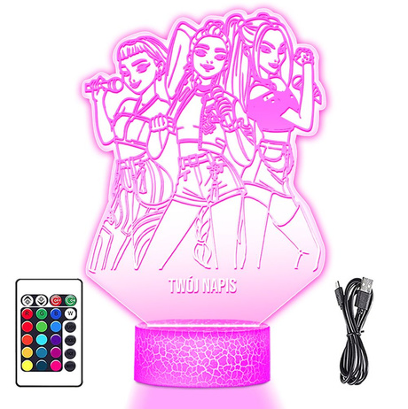 LAMPKA NOCNA LED 3D Imię Huntrix K-pop Łowczynie Demonów Rumi Mira Zoey + PILOT