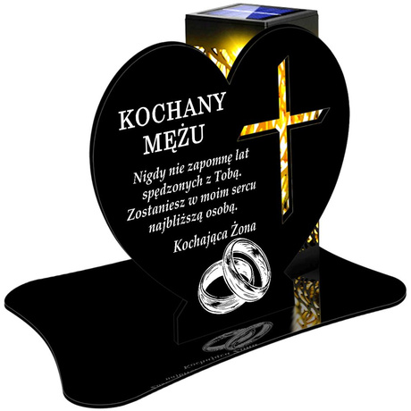 ZNICZ SOLARNY LED WIECZNY PODSTAWKA NA CMENTARZ GRÓB lampka Serce 3D DLA MĘŻA