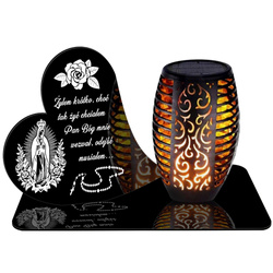 ZNICZ SOLARNY LED WIECZNY PODSTAWKA NA CMENTARZ GRÓB Serce EFEKT PŁOMIENIA