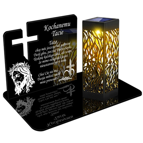 ZNICZ SOLARNY LED WIECZNY PODSTAWKA NA CMENTARZ GRÓB lampka Krzyż 3D DLA TATY