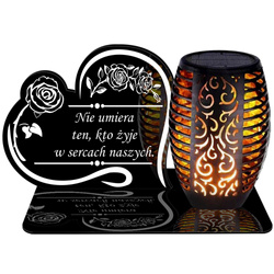 ZNICZ SOLARNY LED WIECZNY PODSTAWKA NA CMENTARZ GRÓB Serce EFEKT PŁOMIENIA