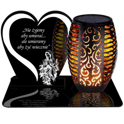 ZNICZ SOLARNY LED WIECZNY PODSTAWKA NA CMENTARZ GRÓB Serce EFEKT PŁOMIENIA