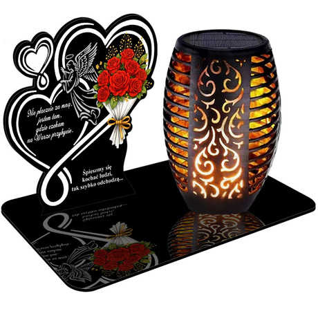 ZNICZ SOLARNY LED WIECZNY PODSTAWKA NA CMENTARZ GRÓB Kwiaty EFEKT PŁOMIENIA