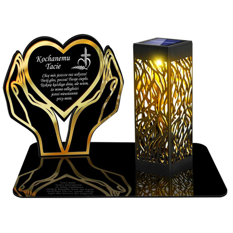 SOLARNY ZNICZ LED AŻUROWY PODSTAWKA STATUETKA NA CMENTARZ GRÓB DUŻA SERCE DLA TATY