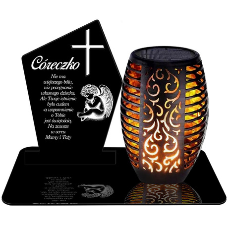 ZNICZ SOLARNY LED WIECZNY PODSTAWKA NA CMENTARZ GRÓB Krzyż EFEKT PŁOMIENIA dla Córki