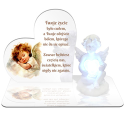 ZNICZ LED GRÓB Dziecka Córki Syna ANIOŁEK PODSTAWKA NA CMENTARZ BIAŁY ANIOŁ