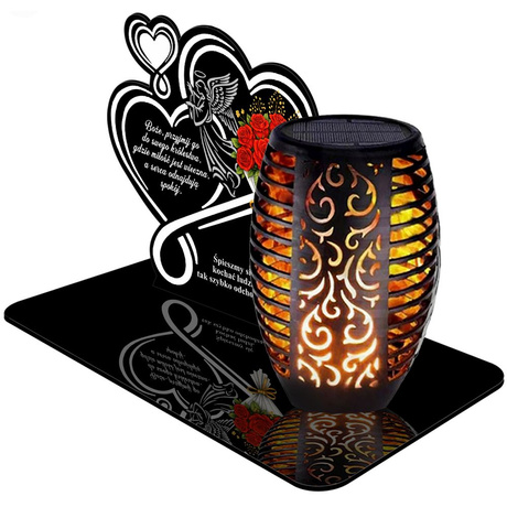ZNICZ SOLARNY LED WIECZNY PODSTAWKA NA CMENTARZ GRÓB Kwiaty EFEKT PŁOMIENIA