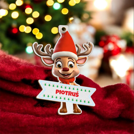 Bombka drewniana z imieniem RENIFER do paczek na święta Mikołaja choinkę