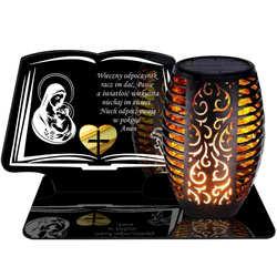 ZNICZ SOLARNY LED WIECZNY PODSTAWKA NA CMENTARZ GRÓB Księga EFEKT PŁOMIENIA