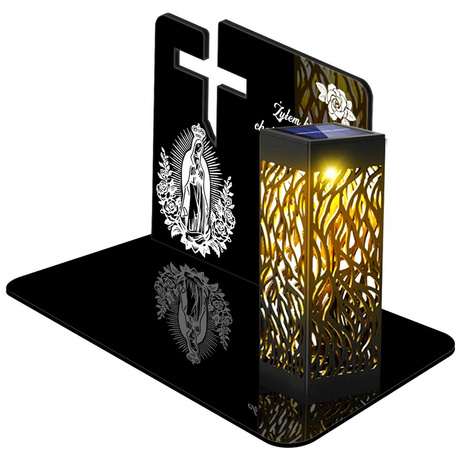 ZNICZ SOLARNY LED WIECZNY PODSTAWKA NA CMENTARZ GRÓB lampka Krzyż 3D 