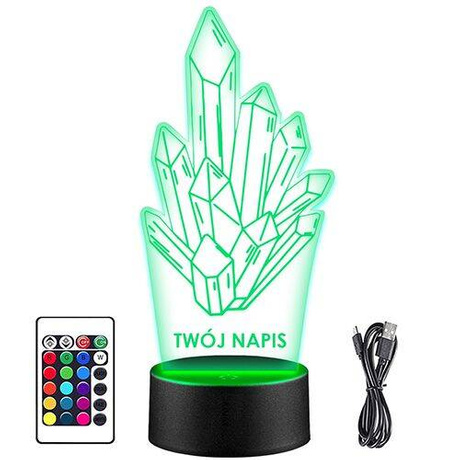 LAMPKA NOCNA LED KRYSZTAŁY MINERAŁY 3D + PILOT prezent URODZINY statuetka