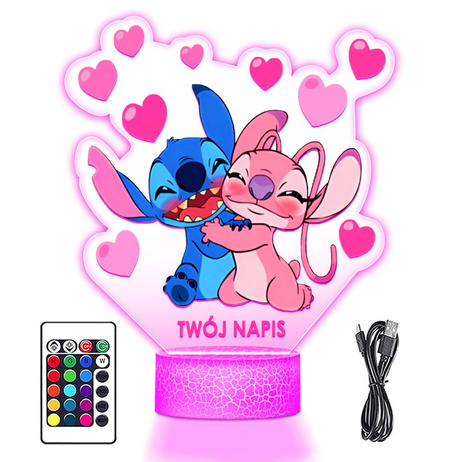 Lampka Nocna LED 3D z Imieniem Bajka Lilo i Stich Angel dla Dziewczynki