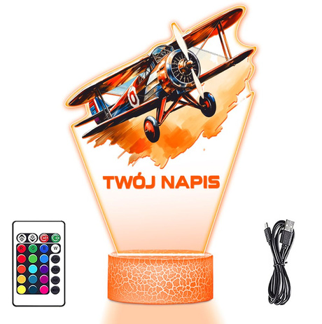 LAMPKA NOCNA LED 3D z imieniem SAMOLOT prezent dla dziecka URODZINY statuetka + pilot