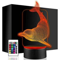 LAMPKA NOCNA LED DELFIN DELFINEK 3D + PILOT prezent URODZINY statuetka
