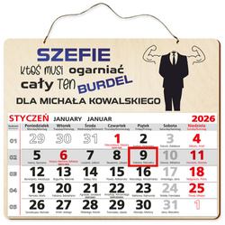 DREWNIANY KALENDARZ 2026 PREZENT SZEF SZEFOWA UPOMINEK POD CHOINKĘ ŚWIĘTA