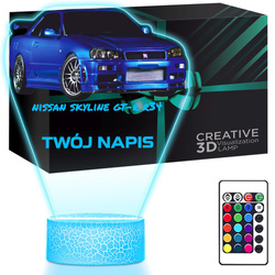 LAMPKA NOCNA LED 3D AUTO Nissan Skyline GT-R R34 prezent dla dziecka URODZINY statuetka + pilot