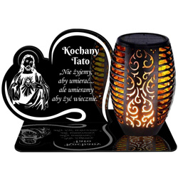 ZNICZ SOLARNY LED WIECZNY PODSTAWKA NA CMENTARZ GRÓB Serce EFEKT PŁOMIENIA DLA TATY