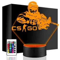 LAMPKA NOCNA LED GRACZ CS GO STRIKE 3D + PILOT prezent URODZINY statuetka