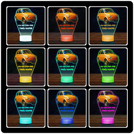 LAMPKA NOCNA LED 3D AUTO FIAT 500 prezent dla dziecka URODZINY statuetka + pilot