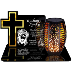 ZNICZ SOLARNY LED WIECZNY PODSTAWKA NA CMENTARZ GRÓB Krzyż EFEKT PŁOMIENIA DLA SYNA