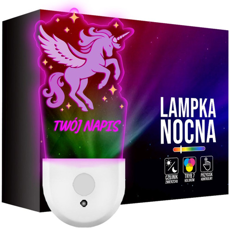 Lampka Nocna LED dla Dziecka UNICORN JEDNOROŻEC kontaktu gniazdka CZUJNIK