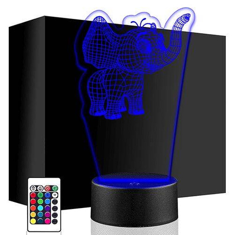 LAMPKA NOCNA LED SŁOŃ SŁONIK 3D + PILOT prezent URODZINY statuetka