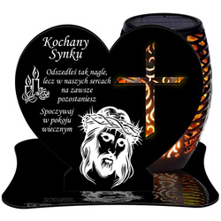 ZNICZ SOLARNY LED WIECZNY PODSTAWKA NA CMENTARZ GRÓB Krzyż EFEKT PŁOMIENIA DLA SYNA