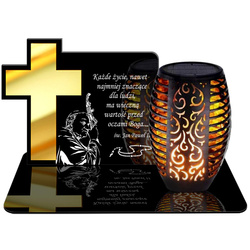 ZNICZ SOLARNY LED WIECZNY PODSTAWKA NA CMENTARZ GRÓB Krzyż EFEKT PŁOMIENIA