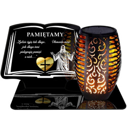 ZNICZ SOLARNY LED WIECZNY PODSTAWKA NA CMENTARZ GRÓB Księga EFEKT PŁOMIENIA