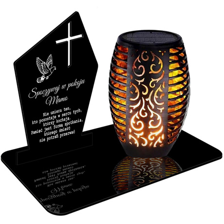 ZNICZ SOLARNY LED WIECZNY PODSTAWKA NA CMENTARZ GRÓB Krzyż EFEKT PŁOMIENIA dla Mamy